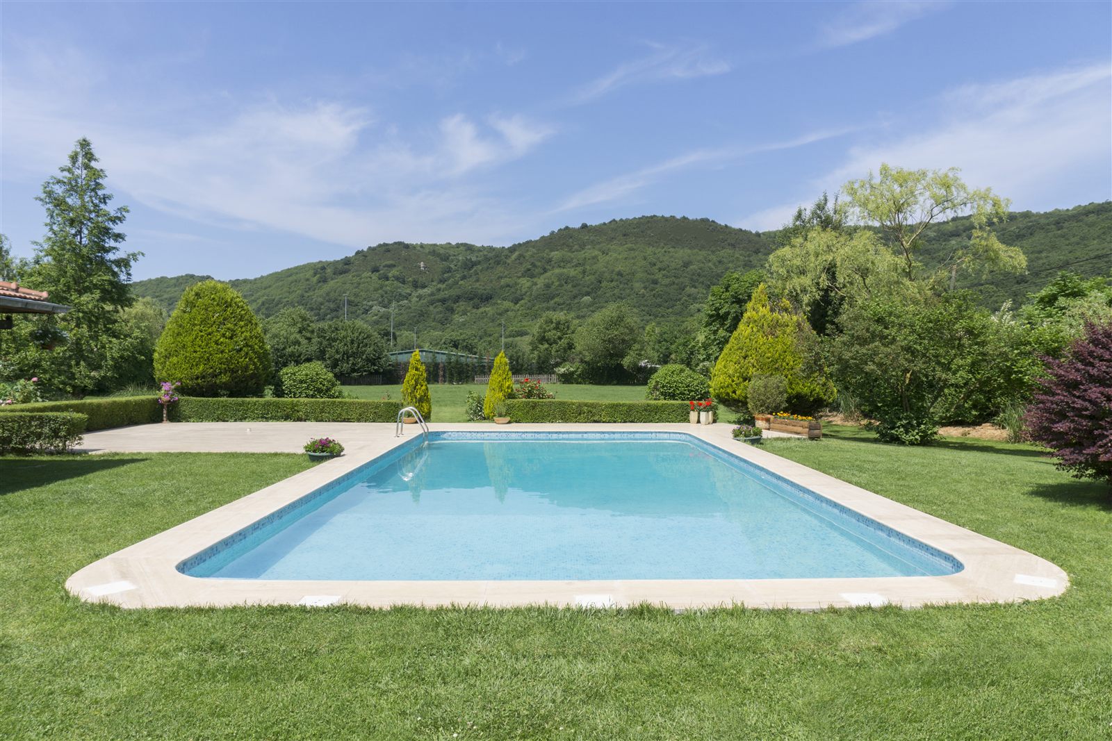Piscine intégrée dans un jardin après terrassement